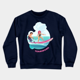 Surfer Couple Teamwork Crewneck Sweatshirt